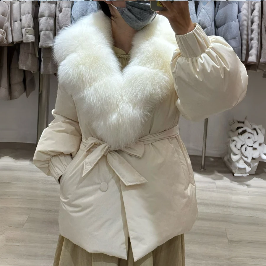 

Women's Down Jacket With Fur Collar Real Huge Fox Fur Collar Down Jacket Furry Jacket Best Selling Natural Fur Puffer Jacket