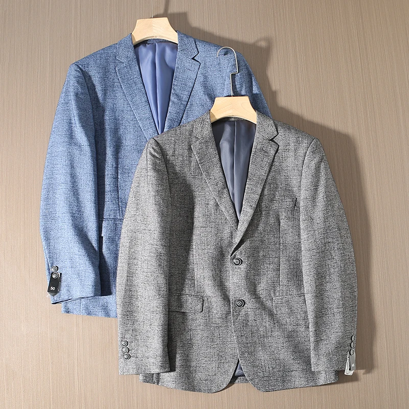 

High-End Casual Two-Button Men's Suit Busin Sle Spring Autumn Thiened Long Sve Stand Fit No Split Ba