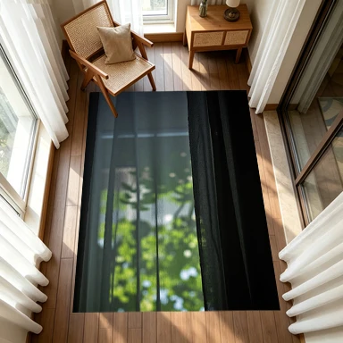 Blurred Window Green Foliage View Carpet Flooring, Soft Calm Nature Non-Slip Area Rug for Living Room Bedroom Home Decor