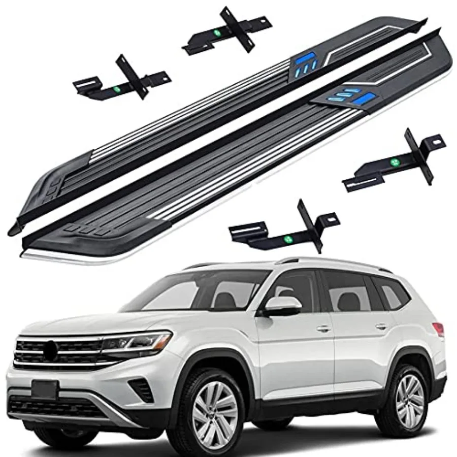 

5.5 Stainless Steel Running Boards for VW Atlas 2018-2025: Side Step Nerf Bar Pedal Protector, Corrosion-Resistant, Black Finis
