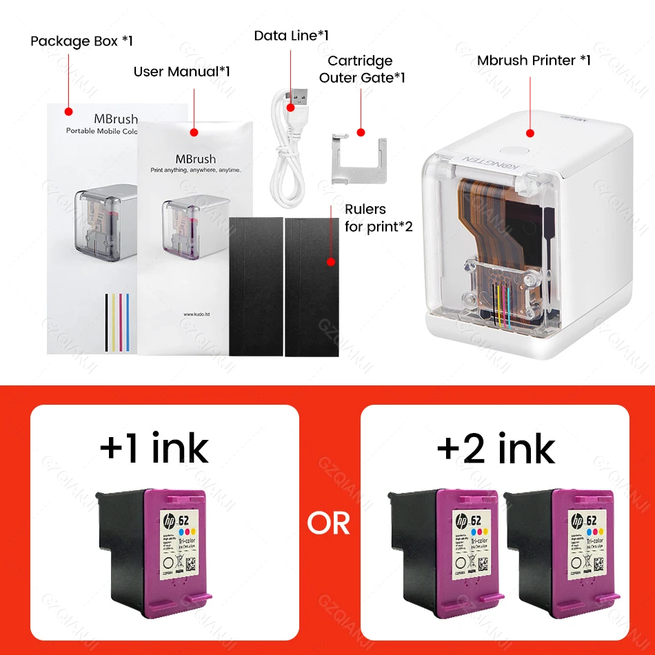 Kongten Mbrush Printer Mobile Color Mini Handheld Printer inkjet WIFI USB tattoo logo wireless Bluetooth A4 inkjet Phone printer