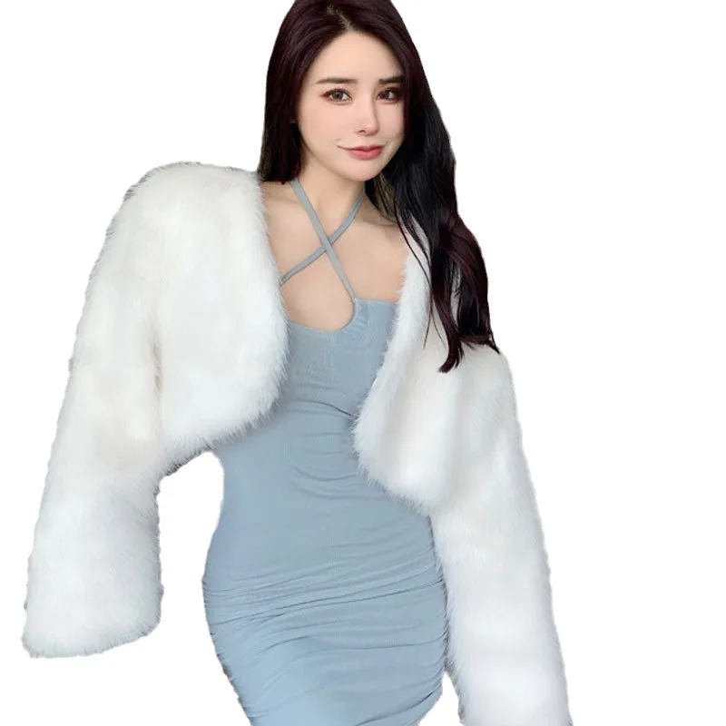 Nowy styl Krótki krótki pępek sztuczne futro damski V-neck Slim Toca Plush Coat Wysokiej jakości płaszcz Mao Mao Mao