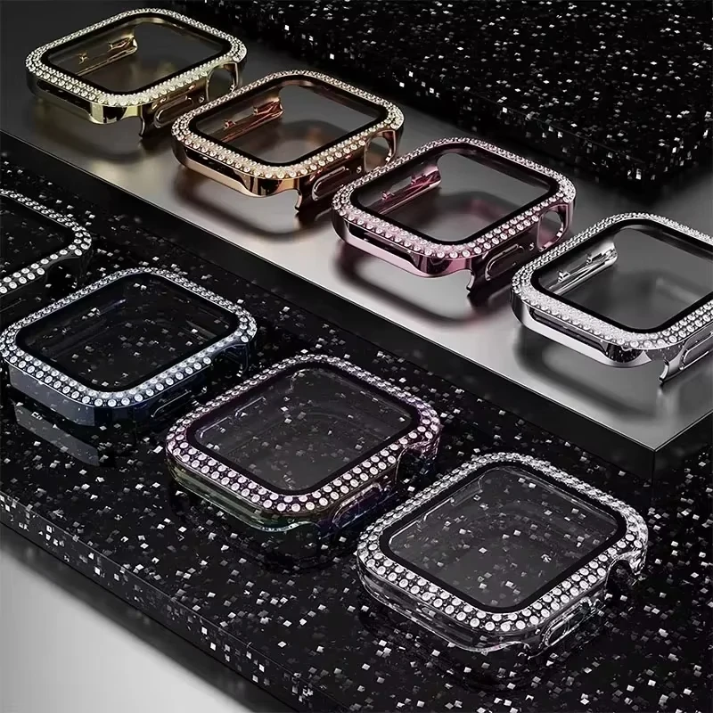 Schutzhülle für Apple Watch Serie 10, 42 mm, 46 mm, Zubehör, Bling-Diamant, Strass, PC-Stoßstangenschutz, Gesicht iWatch-Schutz
