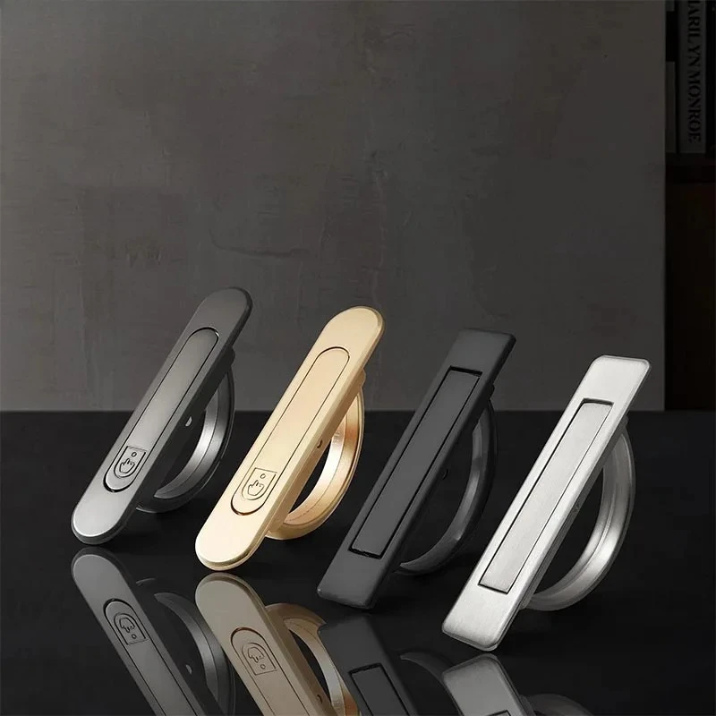 Door Handles Zinc Alloy Recessed Flush Pull Cover Floor Cabinet Handle Black  Silver Furniture Handle Hardware