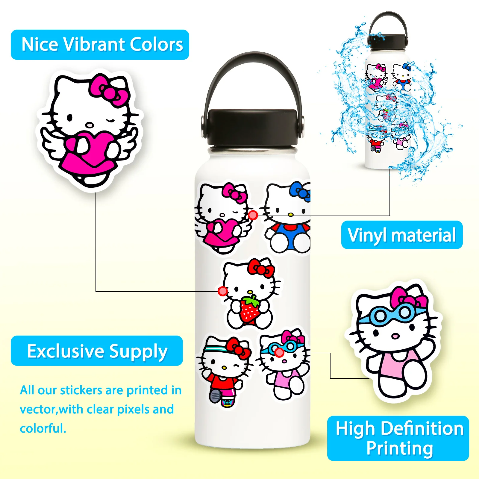 10/30/50PCS Kawaii Hello Kitty Cartoon Stickers Aesthetic DIY Phone Laptop Skateboard Luggage Guitar Anime Sticker Kid Toy Gift