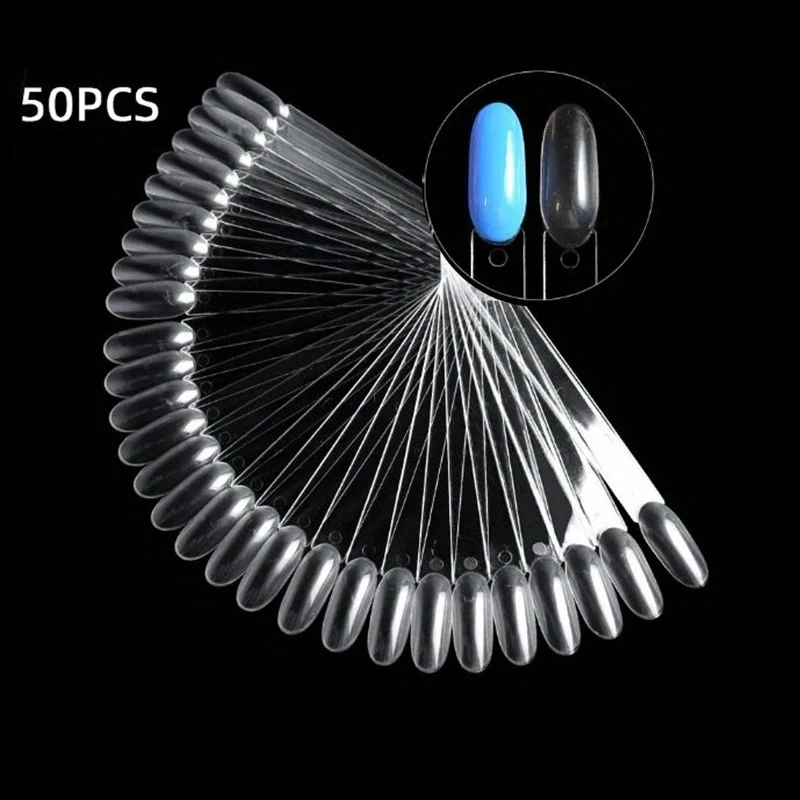 50Pcs Color Card Nail Tips Display Clear Nature Color False Nail Tips for Gel Nail Polish Practice Board Tool Fan Shaped Palette