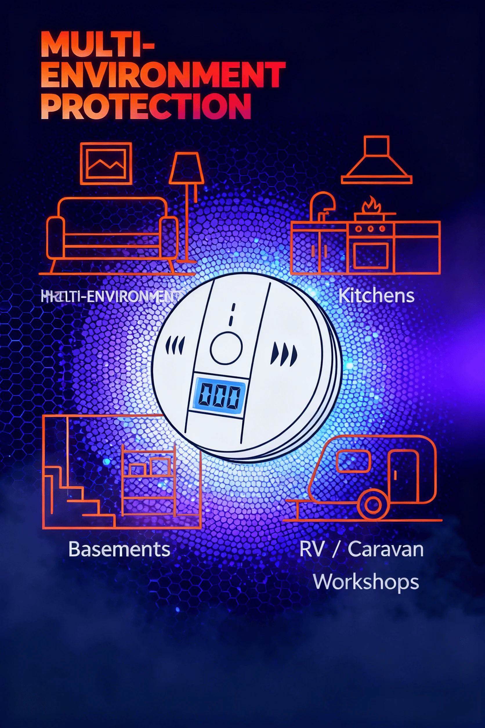 Anti-Interference CO Detector; 3-Stage Warning LCD Electrochemical Sensor for Home Safety Protection