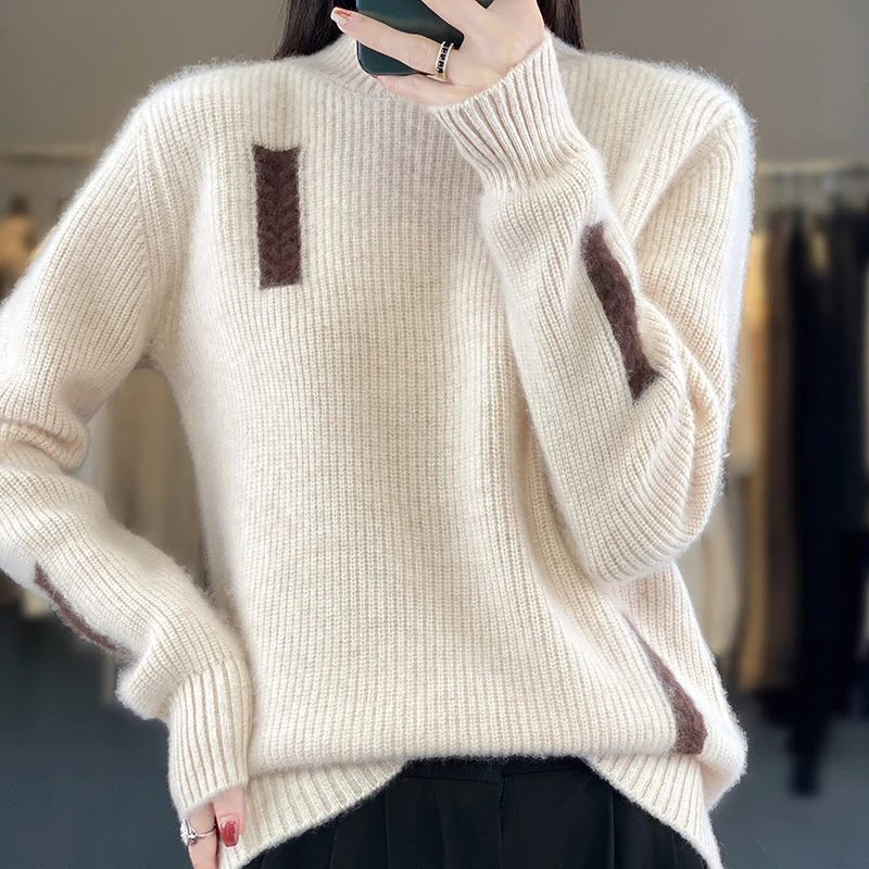 

Hot Sale 2023 Autumn and Winter 100% Pure Wool Sweater Women's Fashion Thicken Pullover Female Loose Large Size Knitted Jumper