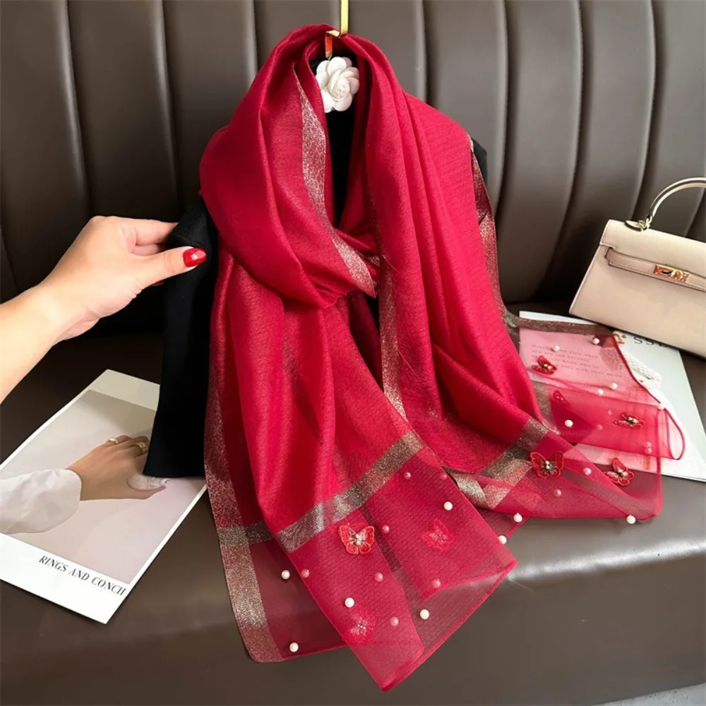 

Головной платок, тонкий шелковый шарф, большой платок, шарф с вышивкой бабочки, роскошный женский хиджаб, шали, женские