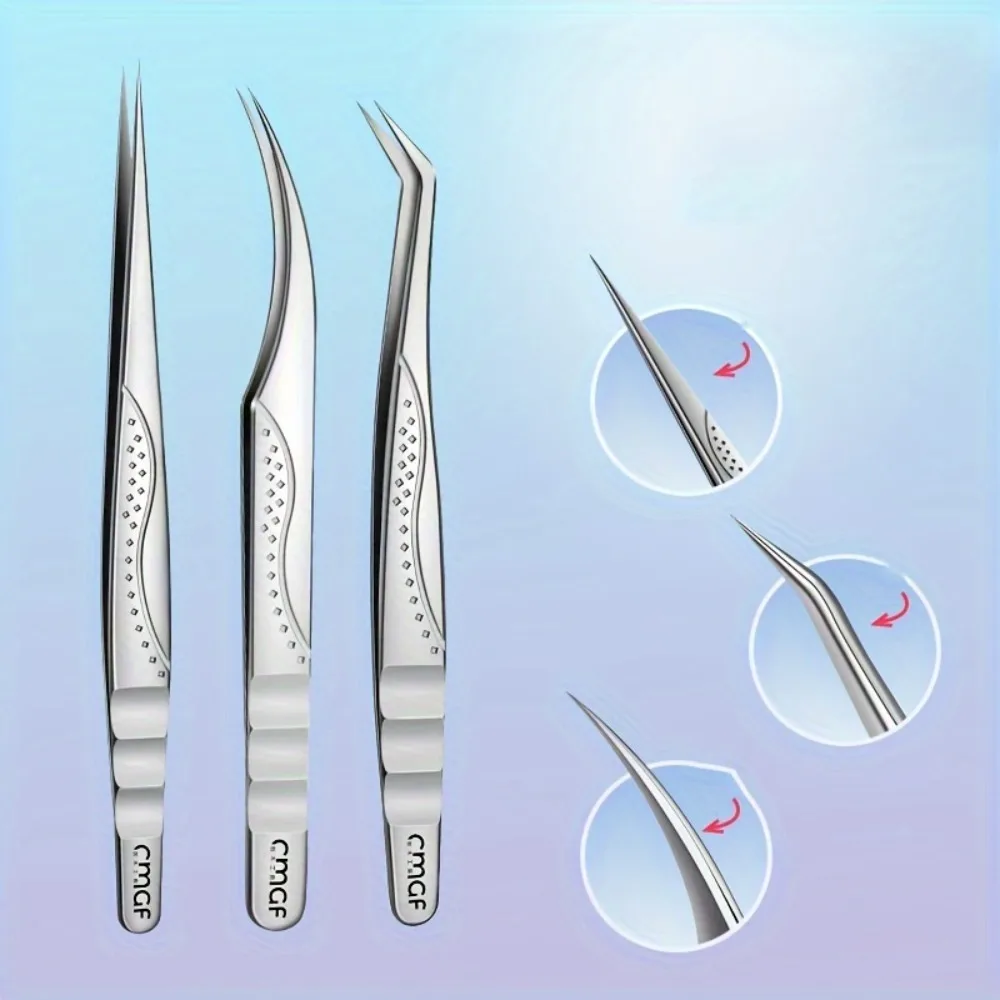 3PCS Stainless Steel Precision Tweezers for Blackhead Removal - Professional Acne & Pimple Extraction, Facial Hair Tweezing