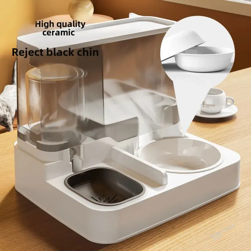 Dog feeder pet automatic feeder dog bowl water dispenser integrated cat food basin ceramic cat drinking water dog food container image 2