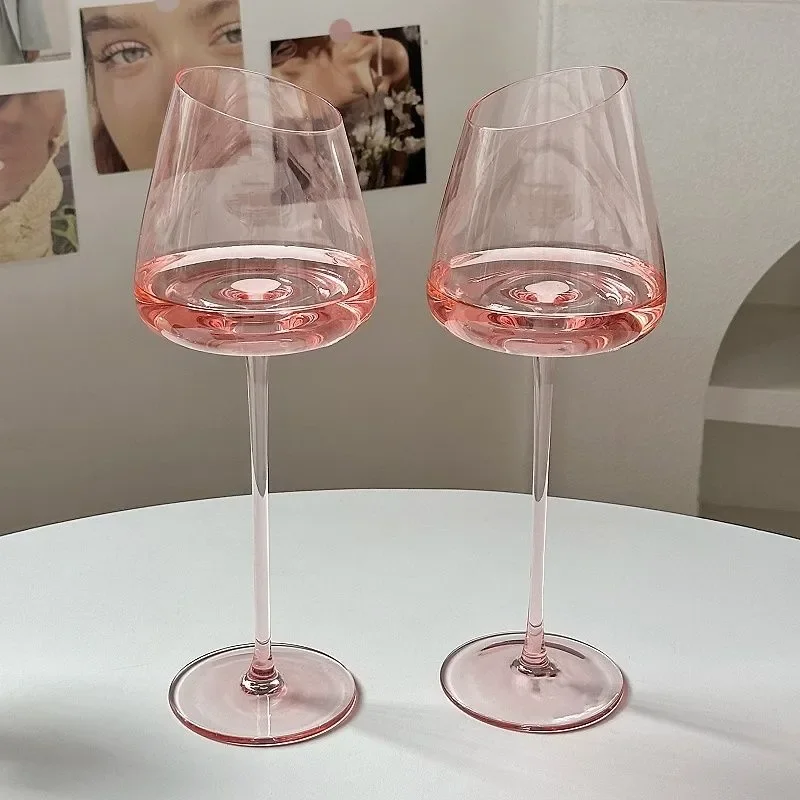 Northern Europe Large Capacity Pink Red Wine Wine Glass High-Value Home Crystal Champagne Glass Cup Oblique Mouth Goblet