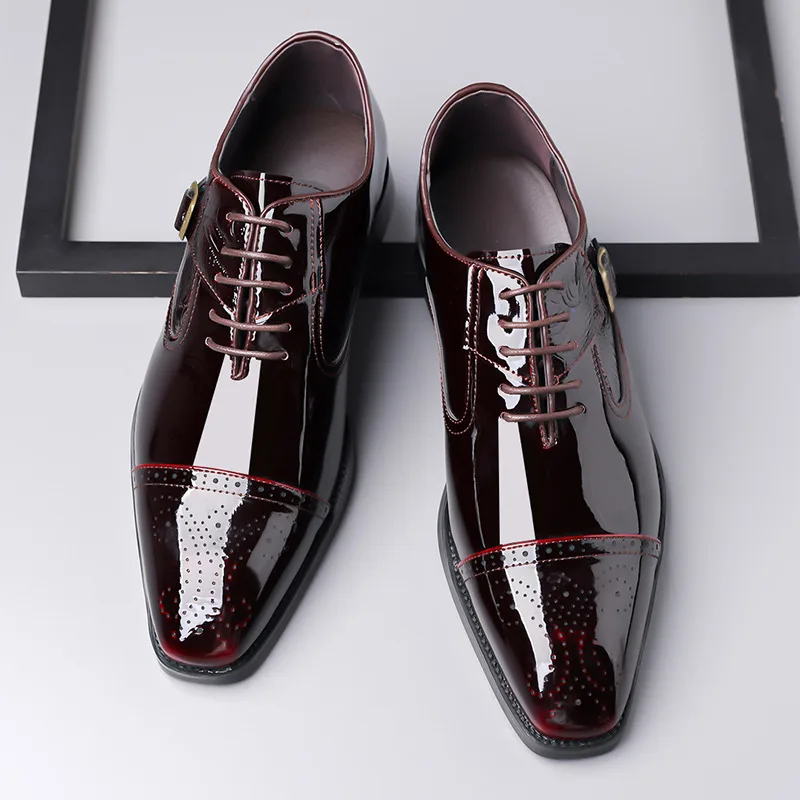 

Buckle Shiny Man Dress Shoes Large Size 47 48 Leather Men's Formal Shoes Flat Pointed-Toe Brogue Shoes Man zapatos para hombre