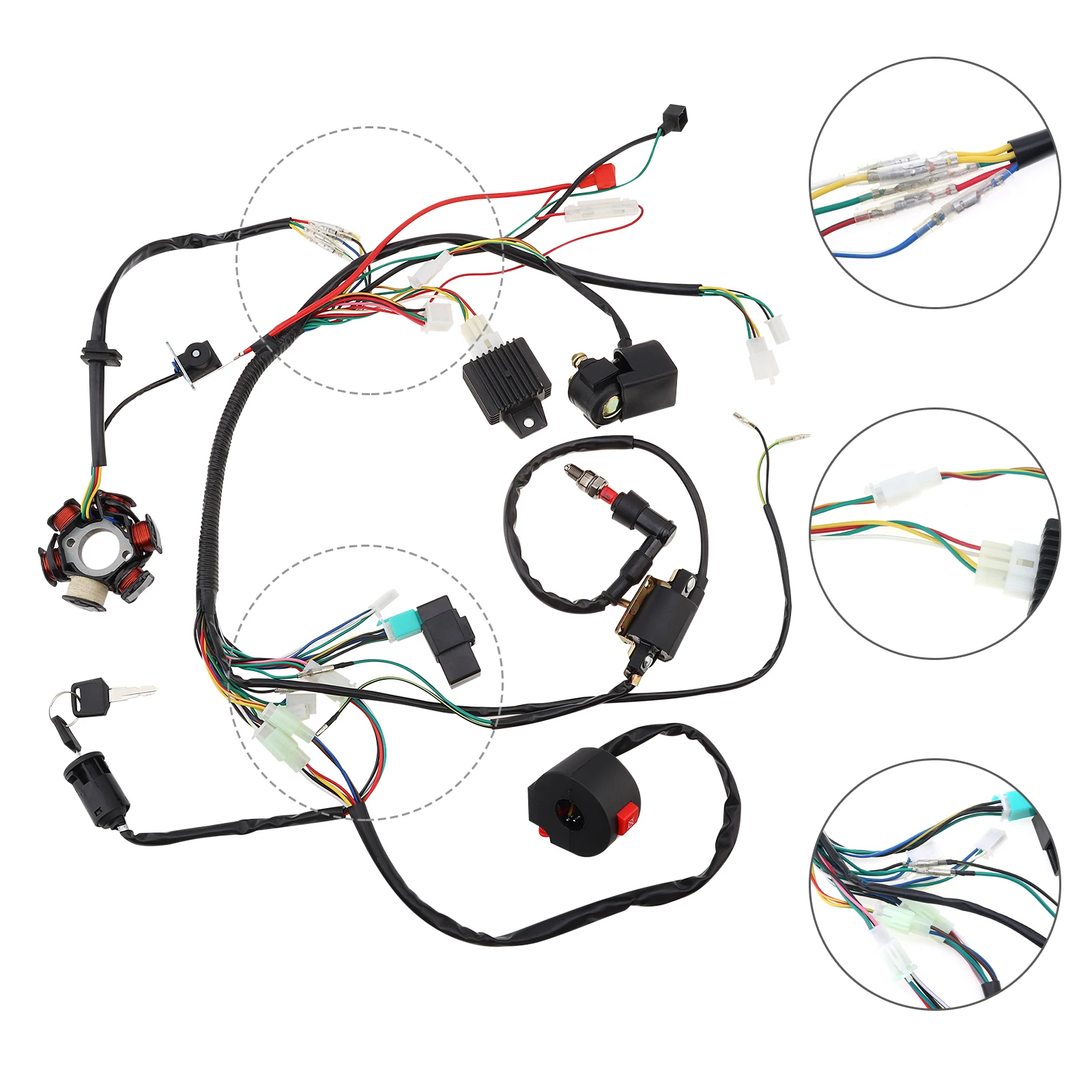 Motorcycle Ignition Coil CDI Solenoid Relay Wiring Harness for 4 Stroke 50cc 70cc 110cc 125cc ATV 4 Wheeler Quad Pit Dirt Bike