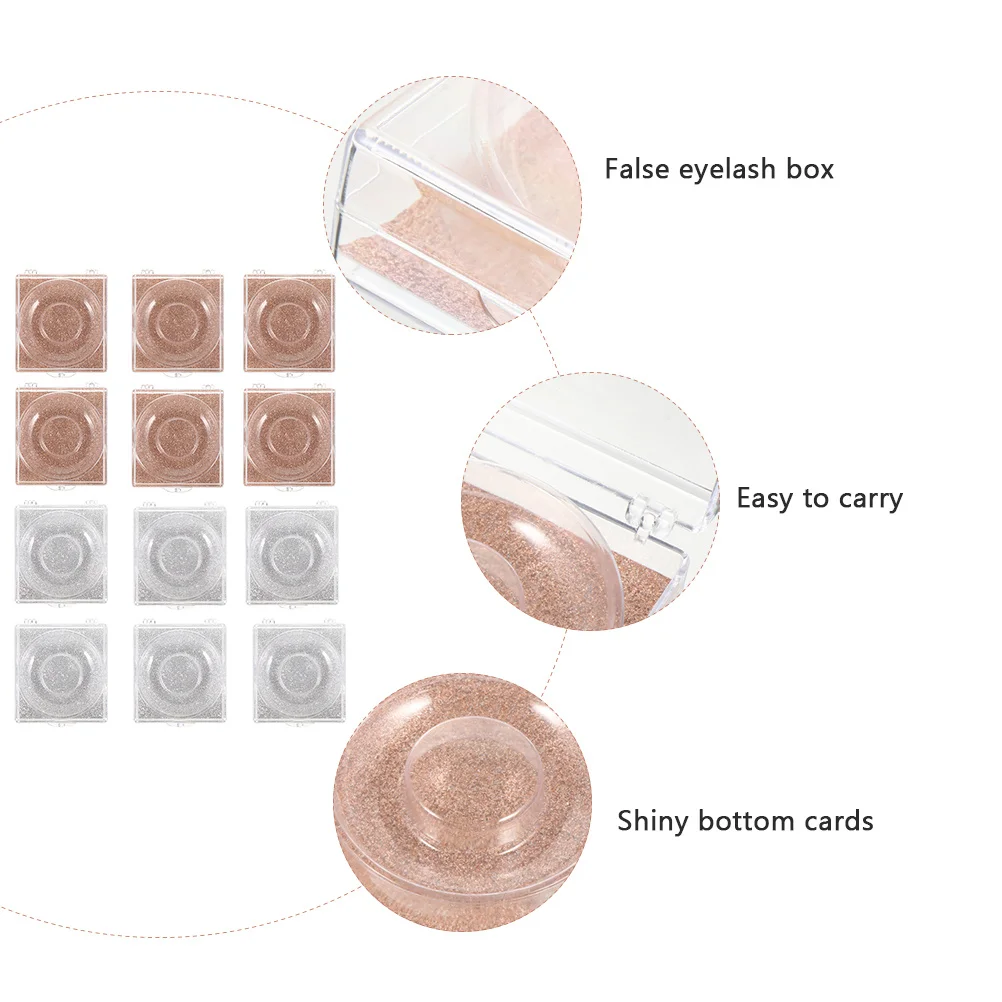 Boîte de rangement transparente pour faux-cils, 12 pièces, avec Base brillante, étui d'emballage vide pour faux-cils, support sécurisé, étui en plastique pour cils