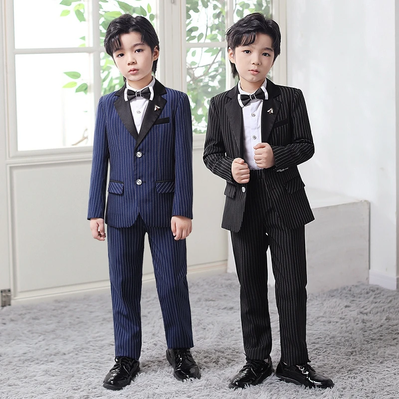 

Boys Blue Black Slim Fit Suits Formal Wear Childrens Teenagers Best man Performance Host Clothes Kids Students Party Full Dress