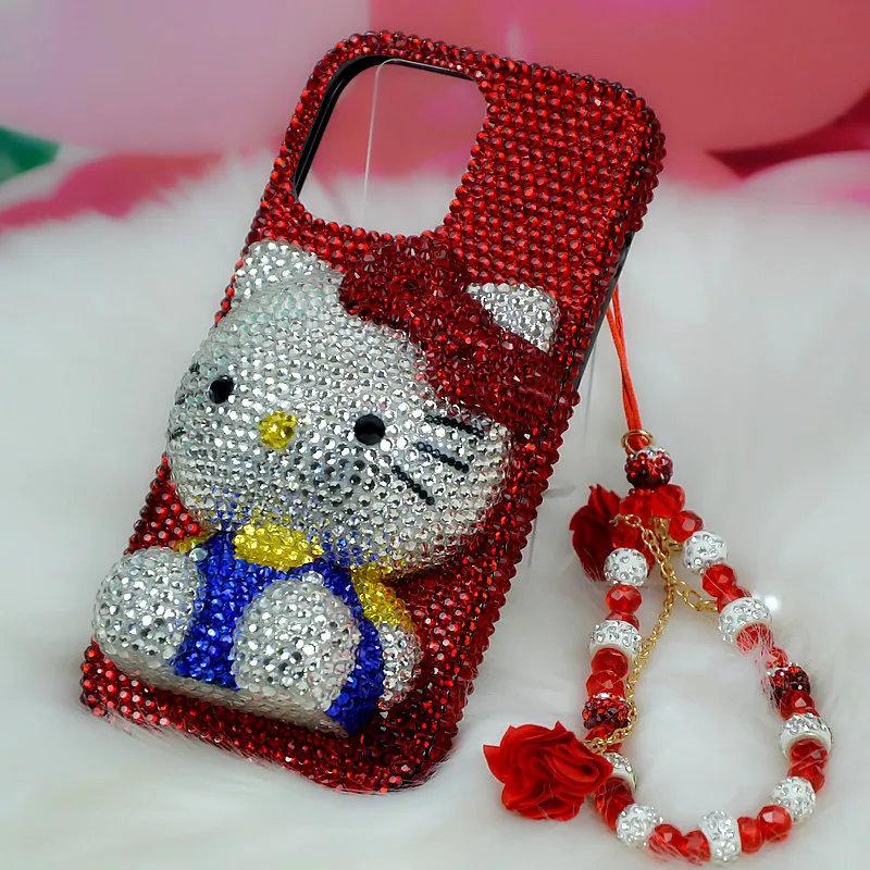 Nueva Funda para Teléfono Hello Kitty Sanrio para iPhone 17 16Promax 15 14, Funda Kawaii de Dibujos Animados para Teléfono Apple con Pedrería, Regalo para Novia, Regalo Festivo