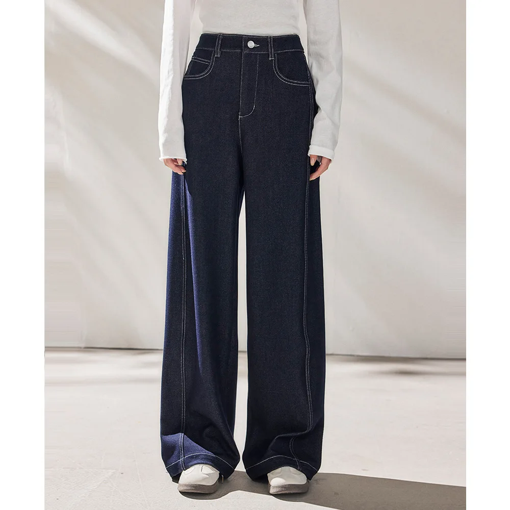 

Spring 2026 High Waist Wide Leg Jeans Retro Washed 3D Tailoring Knife Denim Blue Loose Fit Versatile Straight Cut Jeans