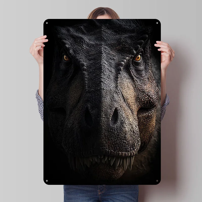 Tyrannosaurus Rex Close-Up Portrait Metal Poster Customized Wall Art Retro Vintage Tinplate Signs for Man Cave Decoration Garage