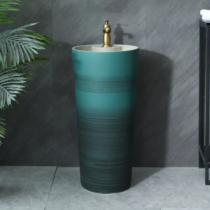 Ceramic art column basin, floor-to-ceiling integrated washbasin, bathroom washbasin