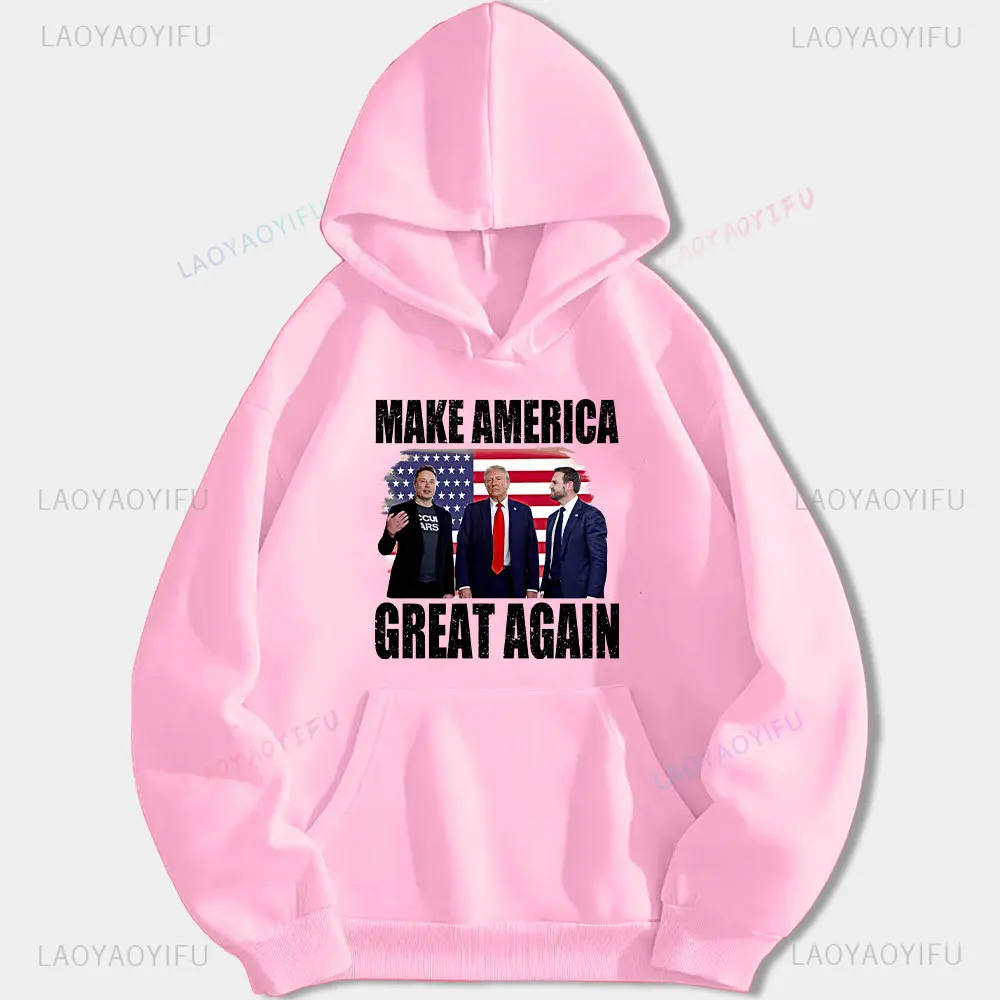 Donald Trump Elon Musk Make America Great Again Patriotic Warm Printed Hoodie Woman Man Autumn and Winter Sweatshirt Creative