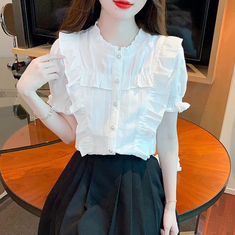 

Summer Women Tops Short Sleeve White Blouse Women Blusas Mujer De Moda 2024 Verano Casual Blouse Shirt Blouse Shirts Blusa G497