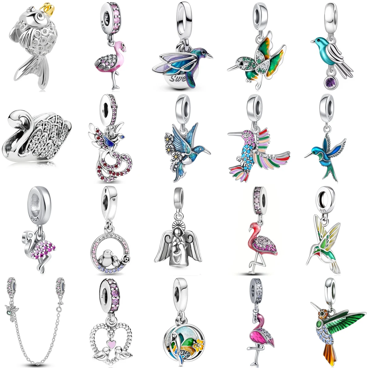 

New 925 Pure Silver Forest Collection Woodpecker Parrot Charm Beads Fit Bracelets Original DIY Fashion For Women Party Gifts