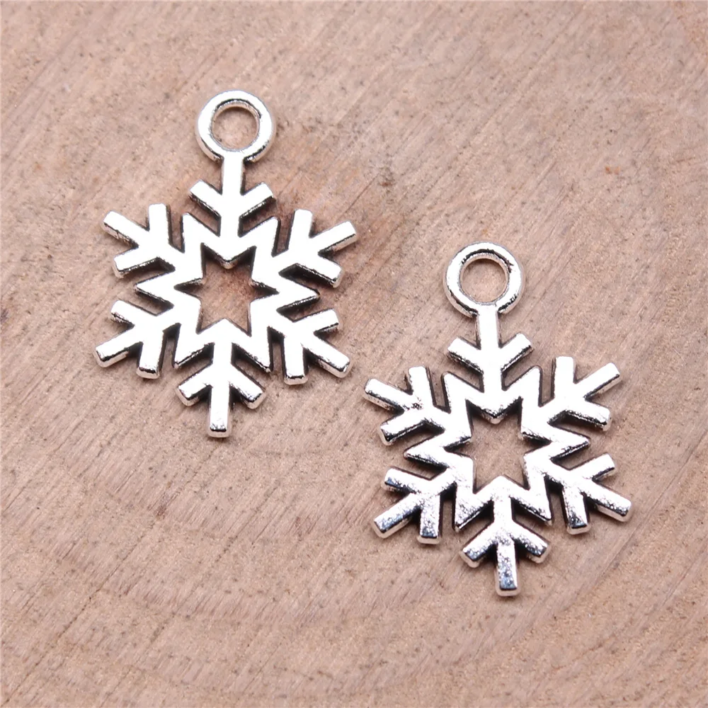 40pcs 19x14mm(0.75x0.55inch) Antique Silver Color Snowflake Charms Vintage DIY Jewelry Findings