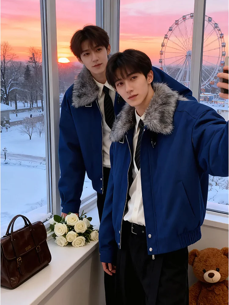 

Модная утепленная мужская пуховая куртка в британском стиле, осенне-зимняя новинка, брендовая, с большим меховым воротником, пуховик