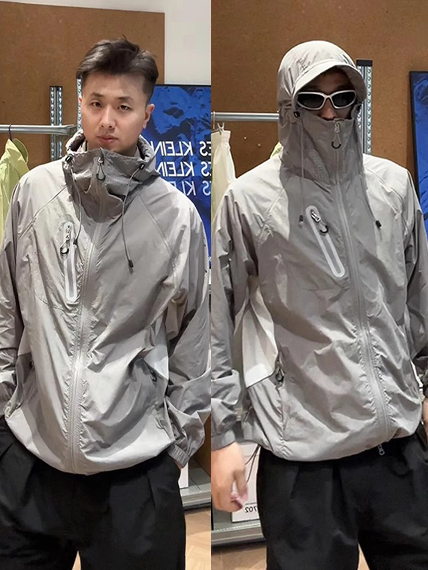 

American Sle Men's Summer Thin Qui Dry Ice Silk Hooded Sun Protection Jaet Climbing Outdoor Fiing Jaet Loose Fit Zi...