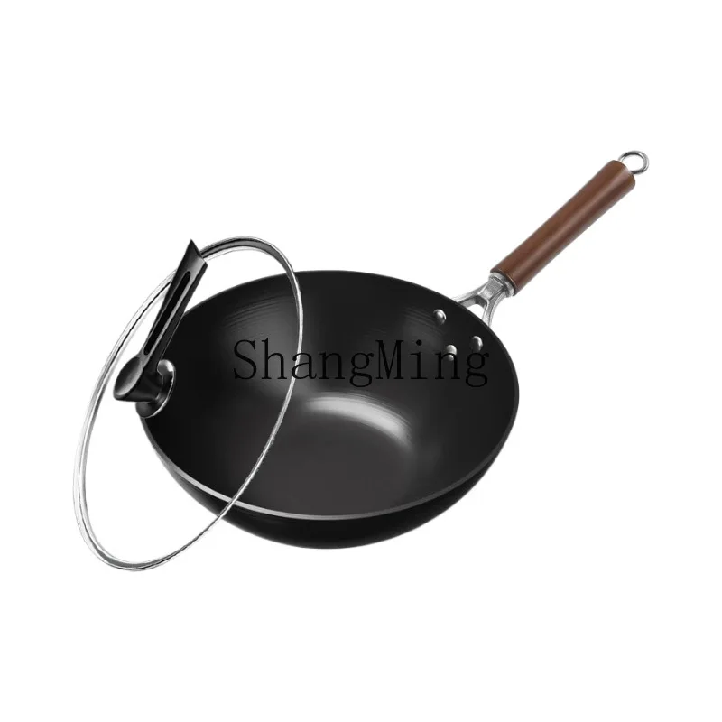 

DSA old-fashioned flat-bottomed iron pan, stir-fry pan for household uncoated coal-fired gas stove, non-stick wok