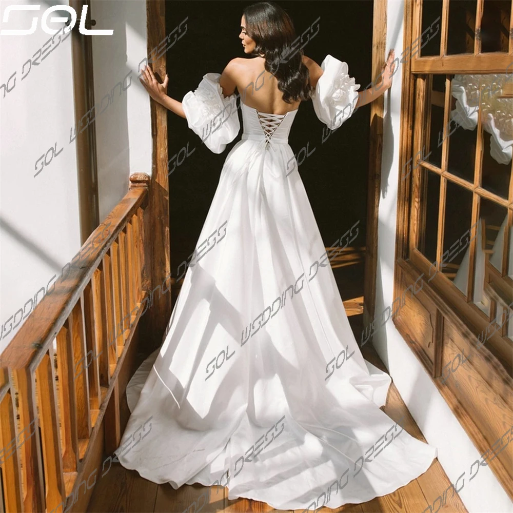 Vestido De Novia Simple desmontable con mangas abullonadas, elegante, Espalda descubierta, escote Corazón, línea A