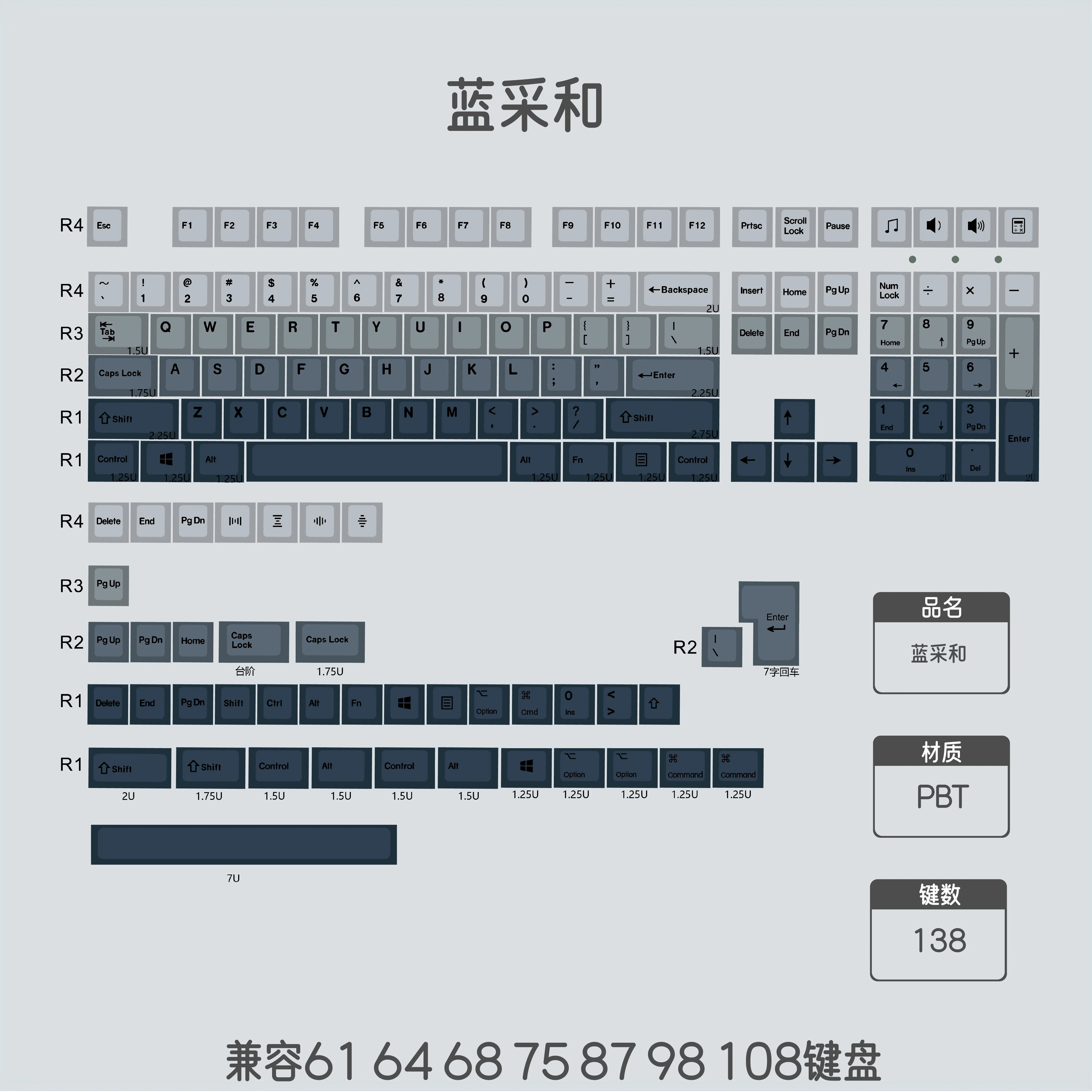 

Blue and - theme keycaps, original high PBT keycaps, five-sided hot sublimation e-sports customized full set