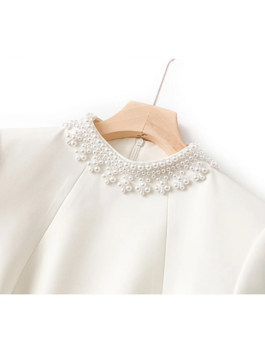 CHICEVER Weiß Gespleißt Stickerei Flares Kleid Weibliche O Hals Langarm Hohe Taille Temperament frauen Kleider Sommer Neue Stil