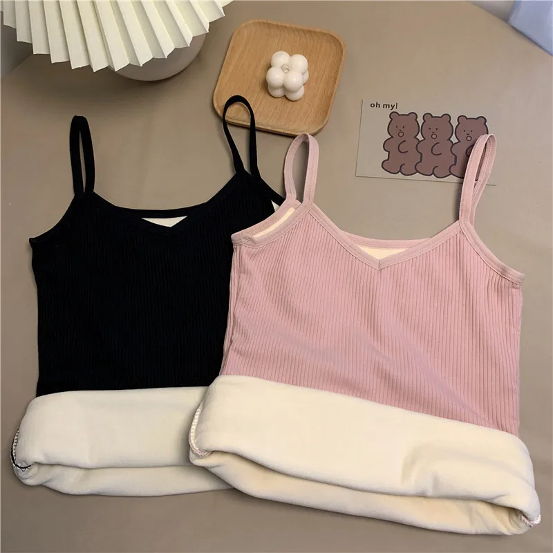 T-Shirt Ärmellose Oberteile Damen Winter Warme Unterwäsche Einfarbig Thermisch Lässige Nachtwäsche Sexy Elastisch Damen Dünner Samt – Detail 6