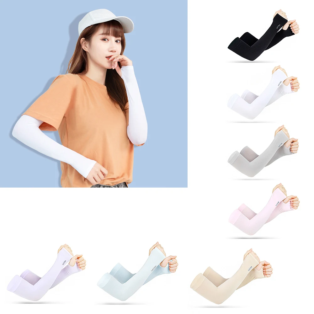 Summer Ice Silk Long Sleeves Anti-Sunburn Arm Cover Men Women Cuff New Cool Hand Sleeves Anti-UV Cycling Arm Sleeve Fingerless