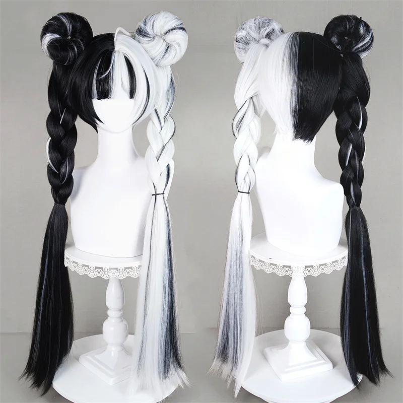 Jogo zenless zona zero dialyn adulto cosplay peruca longo preto branco trançado cabelo halloween feminino masculino alta resistente ao calor perucas prop