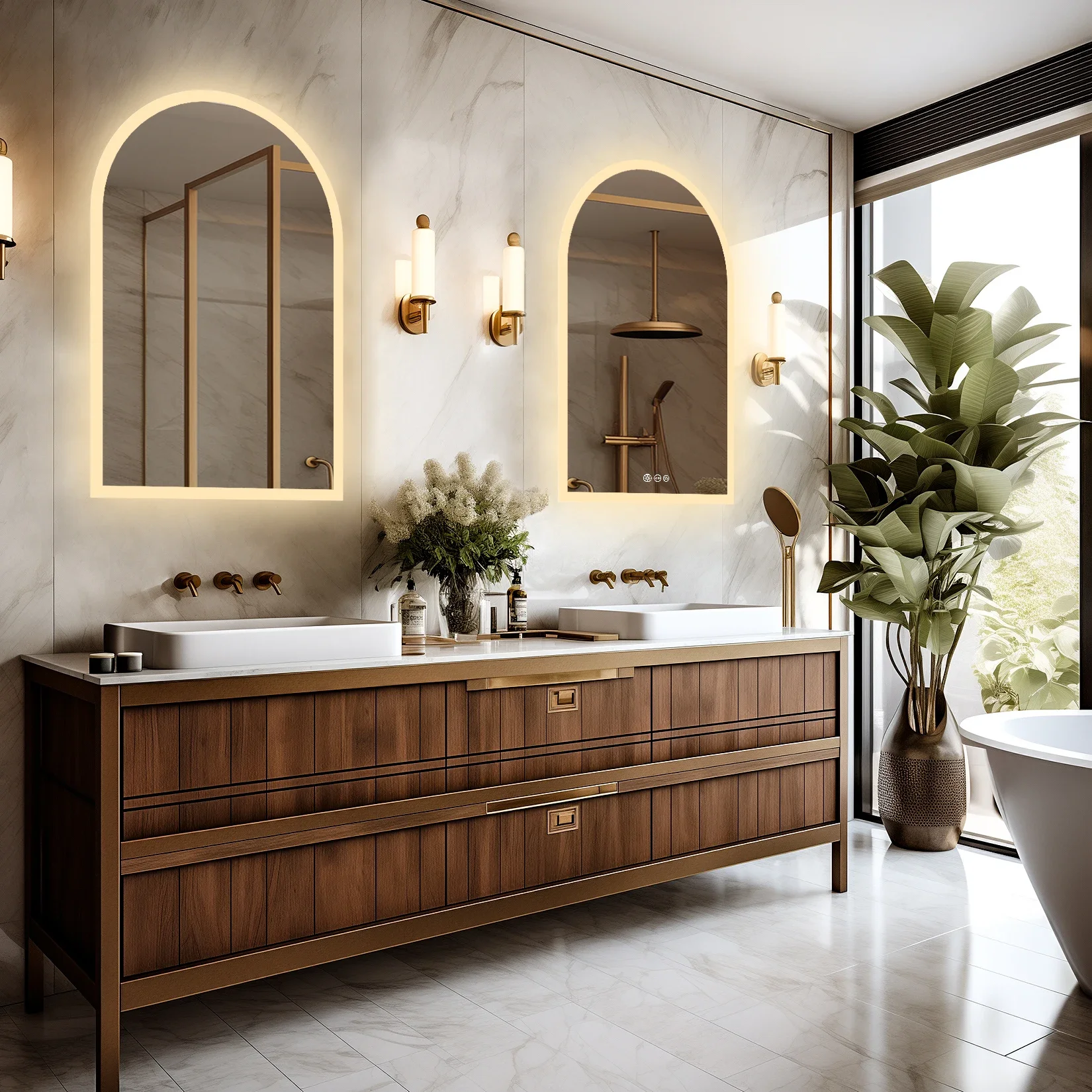 Bathroom Mirror with Lights Dimmable Wall-mounted Smart Bathroom Vanity Mirror with Temperature, Display Date and Time,Memory