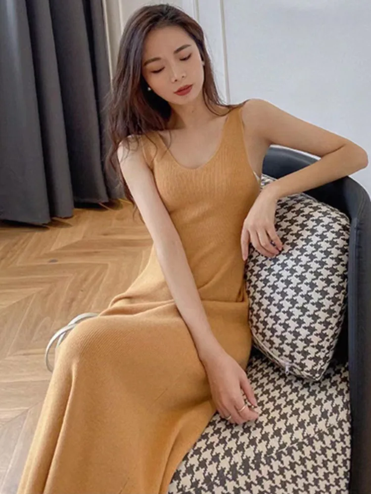 2024 new autumn winter Knit Dress 2 piece sets women outfit Short Sweater pullover Slim Tank Maxi Vestidos conjuntos femininos