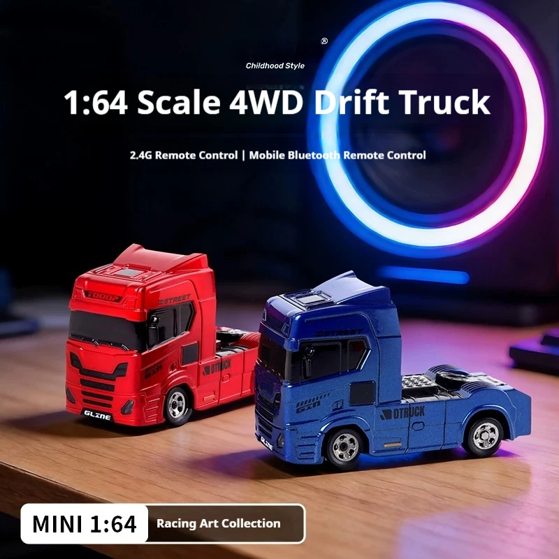 Mini 1/64 RC Drift Truck 2.4G 4WD High-Speed 15KM/H Racing Car with LED Lights Realistic Model for Multiplayer Competition Ideal
