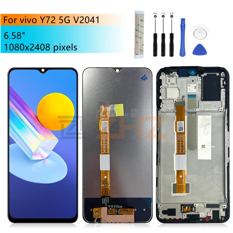 

For Vivo Y72 5g Lcd Display Touch Screen Digitizer Assembly y72 Screen With Frame Replacement Repair Parts 6.58"