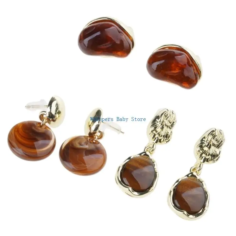 U90E Beautiful Amber Colored Dainty Studs Earrings With Vintage Styles