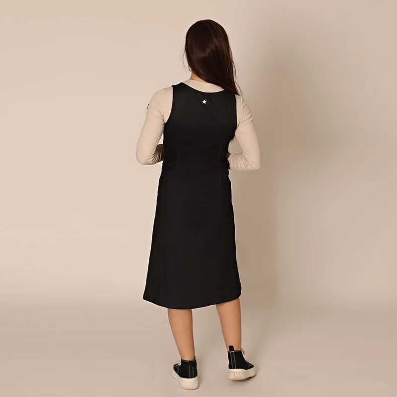 AA SS25 - Lady Women Sleeveless Dress Denim Zippered Jumper with Ribbed Tee in 2 Colors and Long Sleeves Tee Shirt Sizes XS-XXL