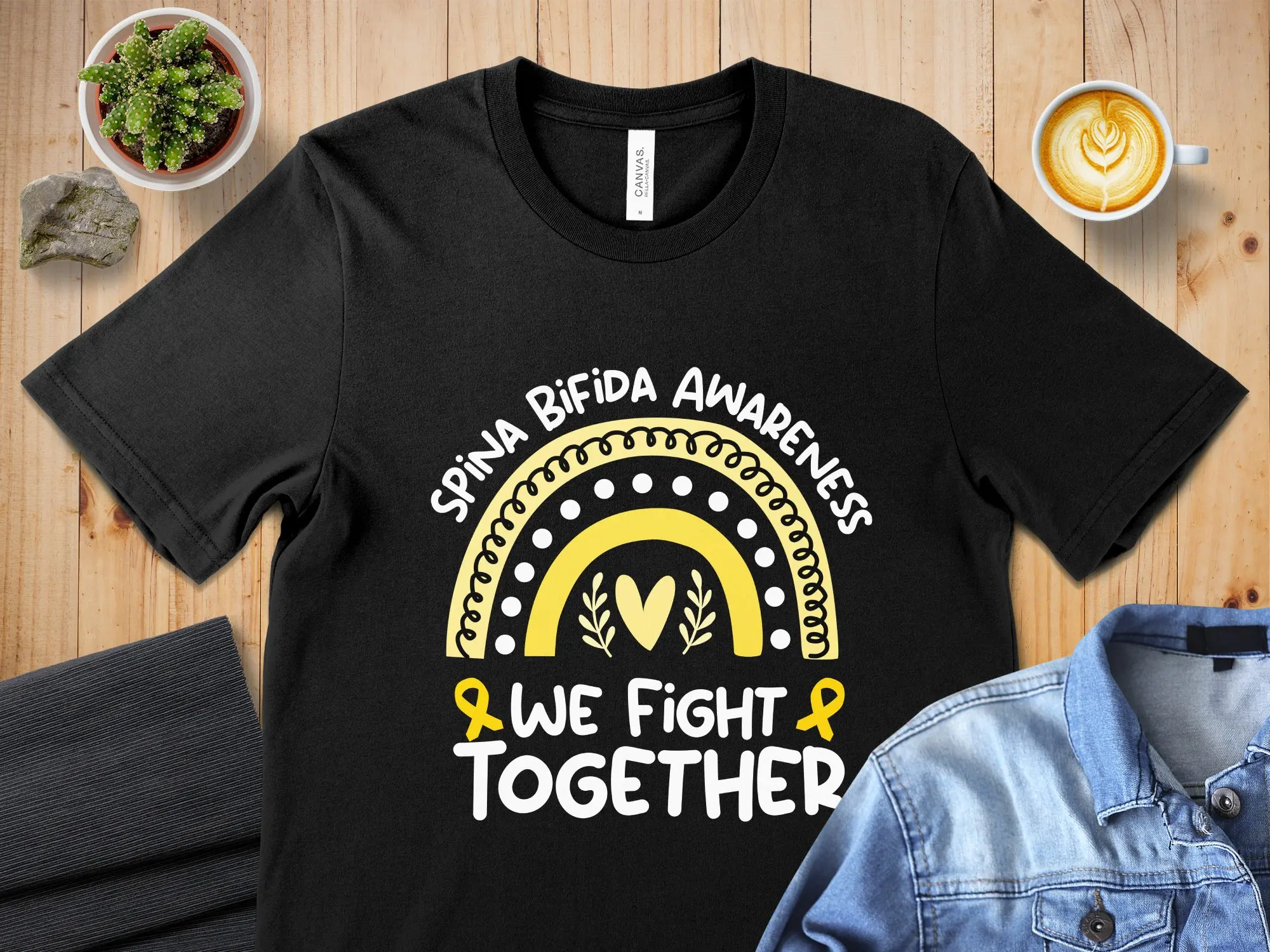 Spina Bifida Awareness T Shirt We Fight Together Support Yellow Ribbon