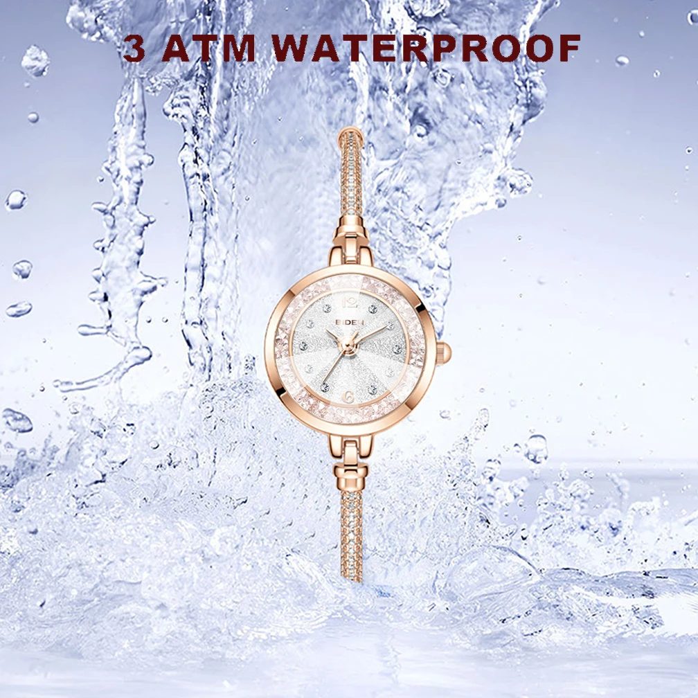 BIDEN Small Rose Gold Bracelet Round Dial Quartz Watch Luxury Waterproof Women's Diamond Watch Casual Fashion