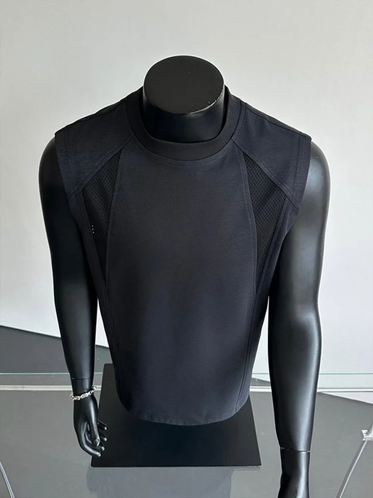 White Deconstructed Mesh Breathable Vest Quick Dry Outdoor Sports Sleeveless T-Shirt Shoulder Sweatshirt Fitness Training for...