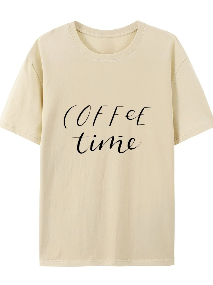 Casual Cotton T-Shirt Women's Coffee Time Graphic Tees Y2k Clothes Y2k Streetwear Round Neck Short Sleeve Women Clothing