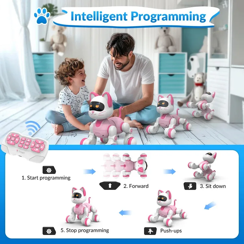 Lumière du soleil 002 Robot télécommandé intelligent chat tête Programmable détection tactile marche danse musique éclairage enfants Rc jouet Robots animal de compagnie