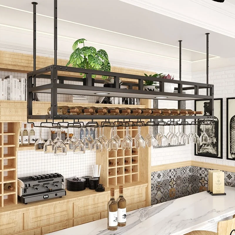 

Made in China ceiling wine cup rack 19.7-39.4 inches height adjustable suspended 2-layer storage wall mounted iron
