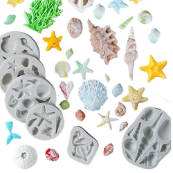 Kinds DIY Shell Starfish Conch Silicone Chocolate Mold Fish Mermaid Tail Fondant Cake Decorating Tools Clay Resin Art Moulds